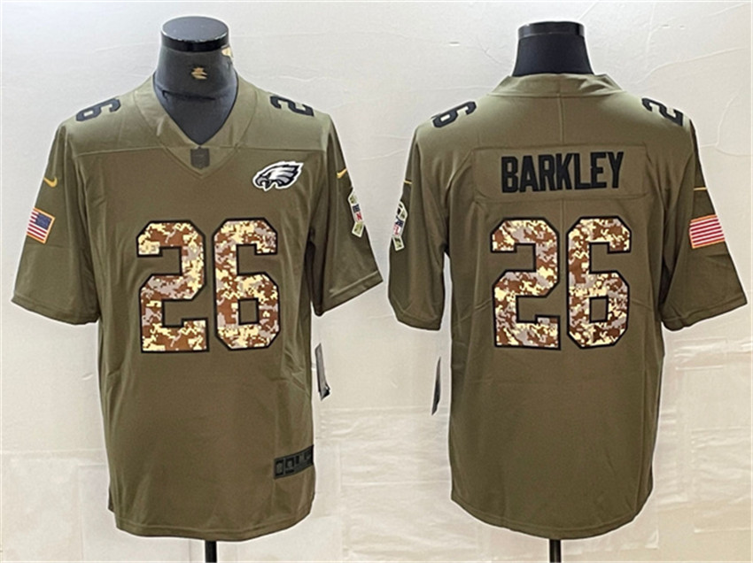 Men's Olive Philadelphia Eagles #26 Saquon Barkley Salute To Service Limited Stitched Jersey